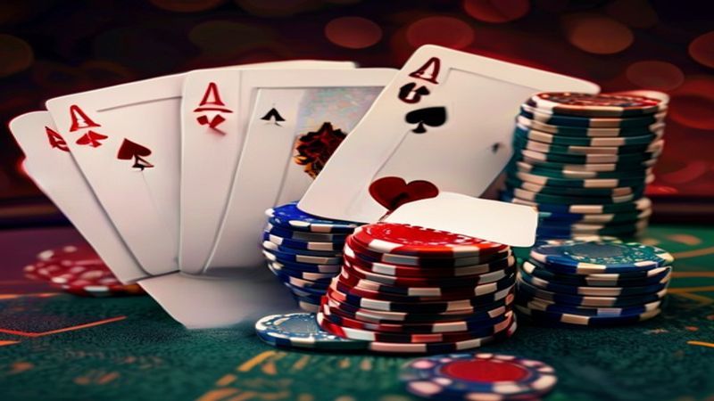 Bàn poker Texas Hold'em với năm lá bài chung sau vòng flop